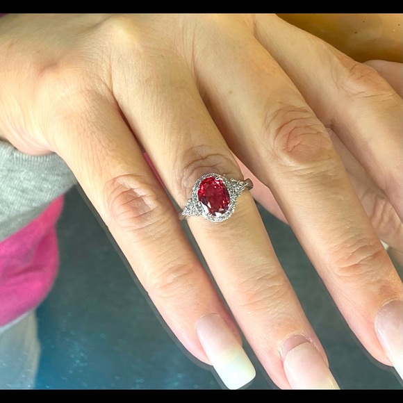 925 Silver Ruby Red Birthstone Ring - Picture 3 of 3